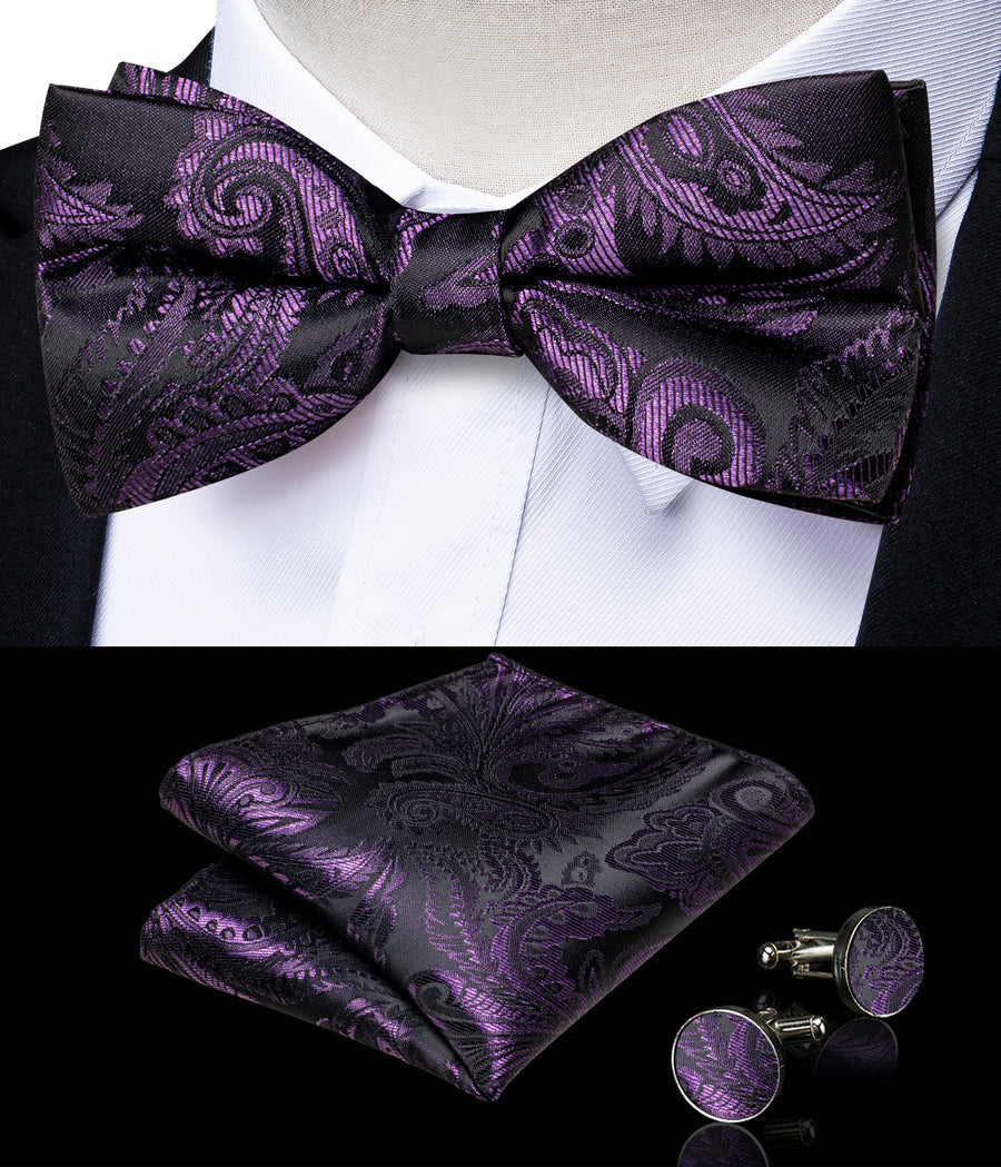 Dark Purple Paisley Silk Men's Collar Bowtie Vest Set vest set    - Sophisticated Gentlemen