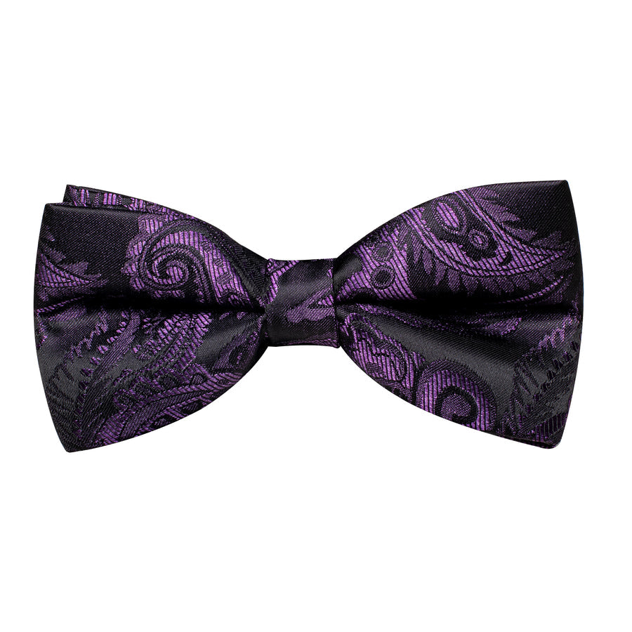 Dark Purple Paisley Silk Men's Collar Bowtie Vest Set vest set    - Sophisticated Gentlemen