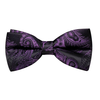 Dark Purple Paisley Silk Men's Collar Bowtie Vest Set vest set    - Sophisticated Gentlemen