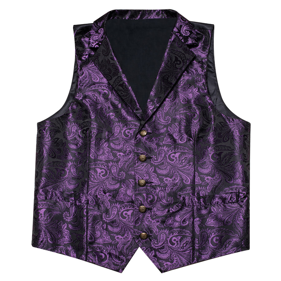 Dark Purple Paisley Silk Men's Collar Bowtie Vest Set vest set    - Sophisticated Gentlemen