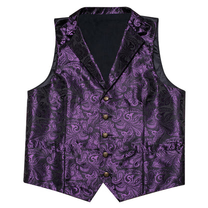 Dark Purple Paisley Silk Men's Collar Bowtie Vest Set vest set    - Sophisticated Gentlemen