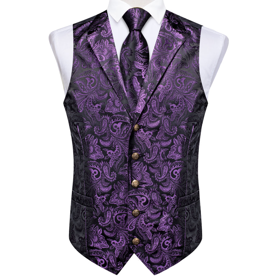 Dark Purple Paisley Men's Collar Vest Set vest set    - Sophisticated Gentlemen