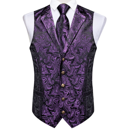 Dark Purple Paisley Men's Collar Vest Set vest set    - Sophisticated Gentlemen