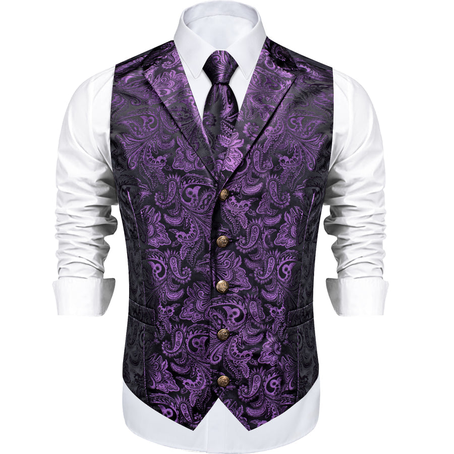 Dark Purple Paisley Men's Collar Vest Set vest set    - Sophisticated Gentlemen