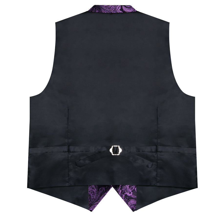 Dark Purple Paisley Silk Men's Collar Bowtie Vest Set vest set    - Sophisticated Gentlemen