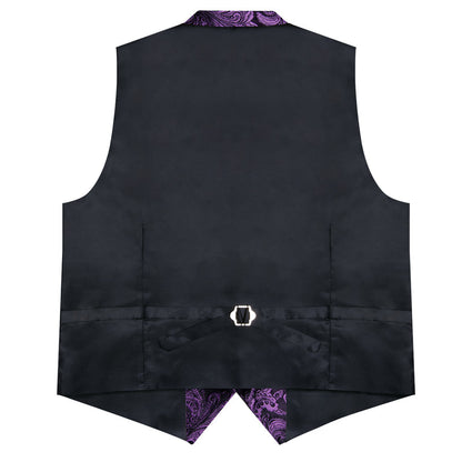 Dark Purple Paisley Silk Men's Collar Bowtie Vest Set vest set    - Sophisticated Gentlemen