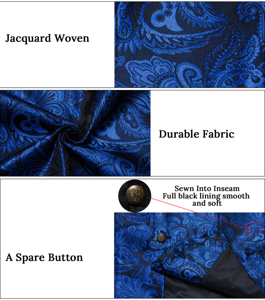Regal Sapphire Paisley Notched Collar Vest Set vest set    - Sophisticated Gentlemen