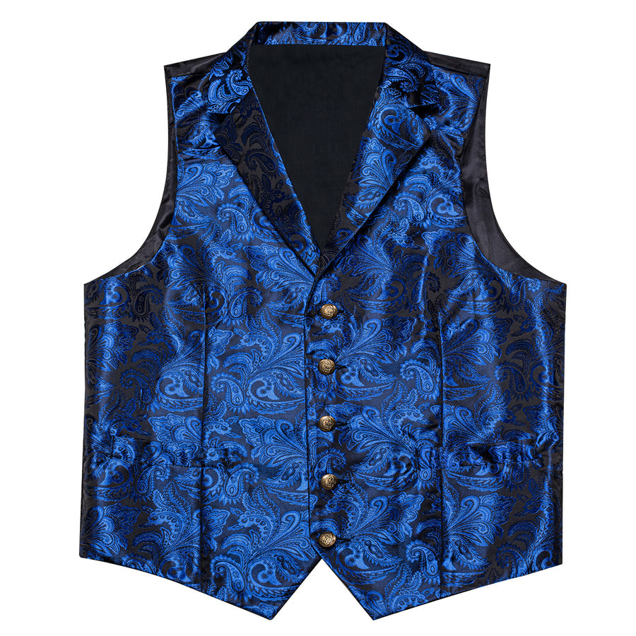 Regal Sapphire Paisley Notched Collar Vest Set vest set    - Sophisticated Gentlemen
