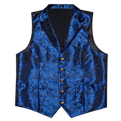 Regal Sapphire Paisley Notched Collar Vest Set vest set    - Sophisticated Gentlemen