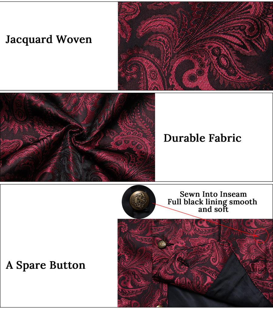 Burgundy Red Paisley Men's Collar Vest Set vest set    - Sophisticated Gentlemen