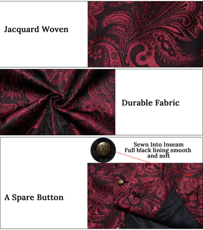 Burgundy Red Paisley Men's Collar Vest Set vest set    - Sophisticated Gentlemen
