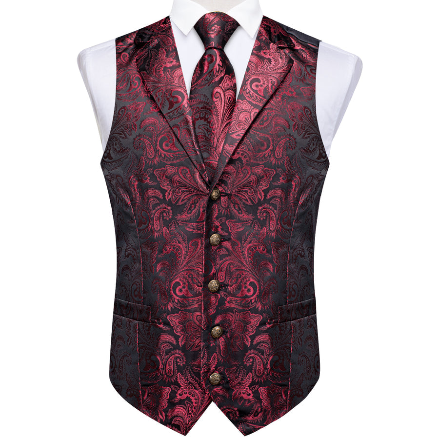 Burgundy Red Paisley Men's Collar Vest Set vest set    - Sophisticated Gentlemen