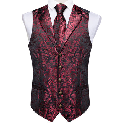 Burgundy Red Paisley Men's Collar Vest Set vest set    - Sophisticated Gentlemen