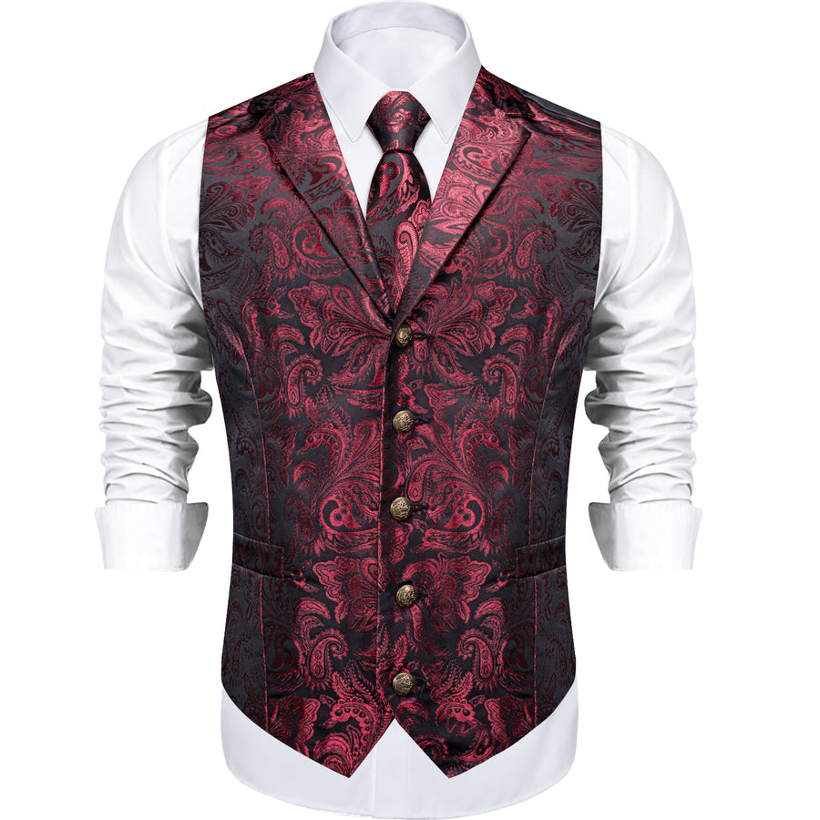 Burgundy Red Paisley Men's Collar Vest Set vest set    - Sophisticated Gentlemen