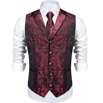 Burgundy Red Paisley Men's Collar Vest Set vest set    - Sophisticated Gentlemen