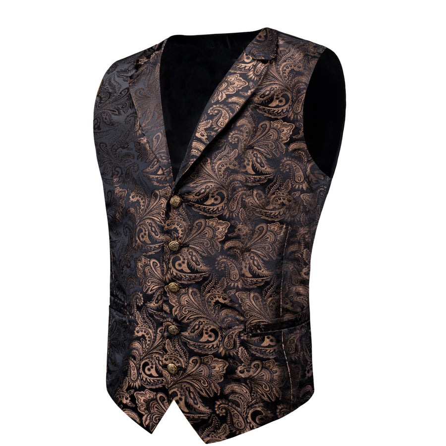 Dark Brown Paisley Silk Men's Collar Bowtie Vest Set vest set    - Sophisticated Gentlemen
