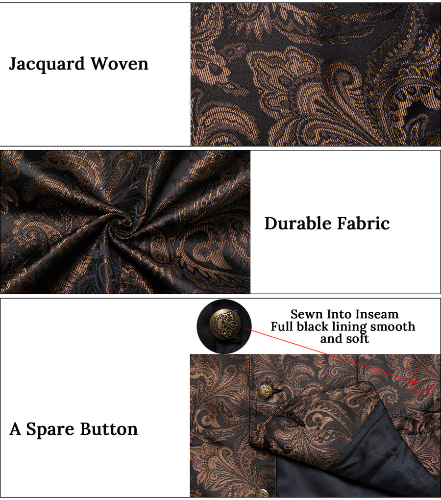 Dark Brown Paisley Silk Men's Collar Bowtie Vest Set vest set    - Sophisticated Gentlemen