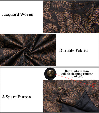 Dark Brown Paisley Silk Men's Collar Bowtie Vest Set vest set    - Sophisticated Gentlemen