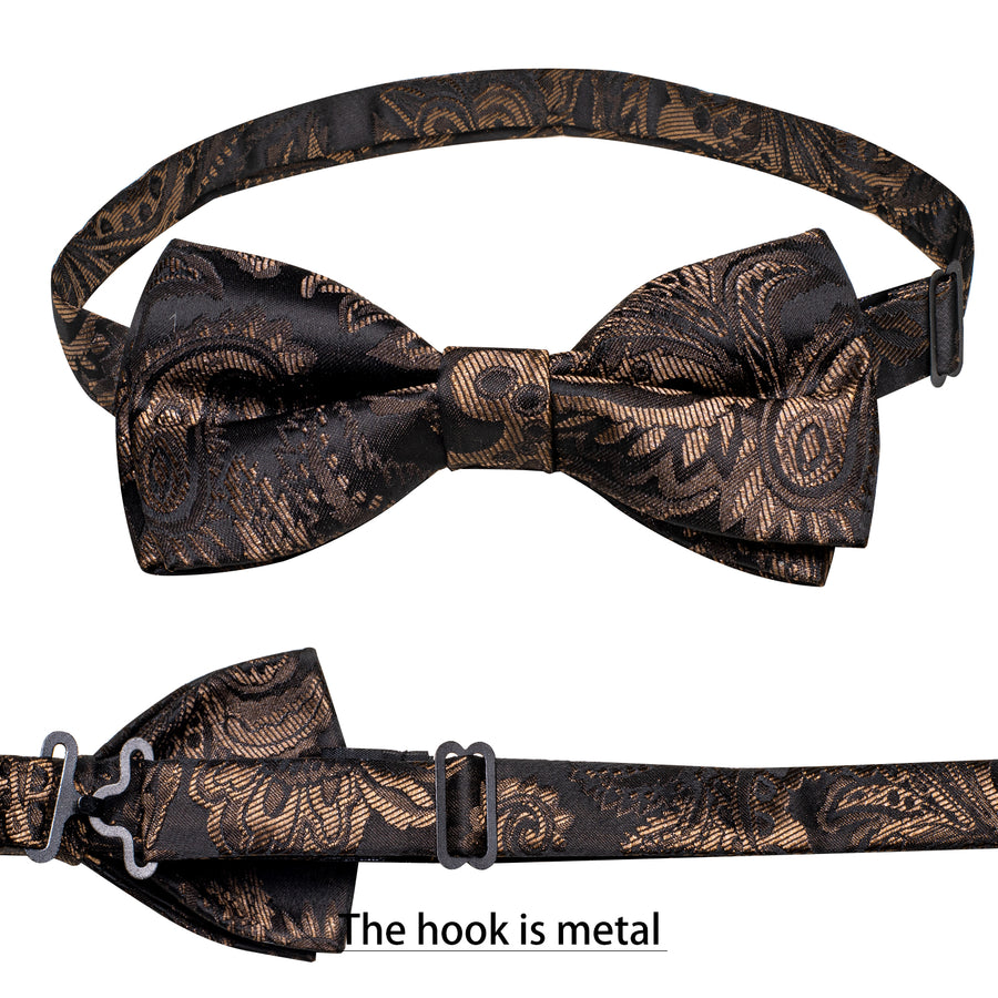 Dark Brown Paisley Silk Men's Collar Bowtie Vest Set vest set    - Sophisticated Gentlemen