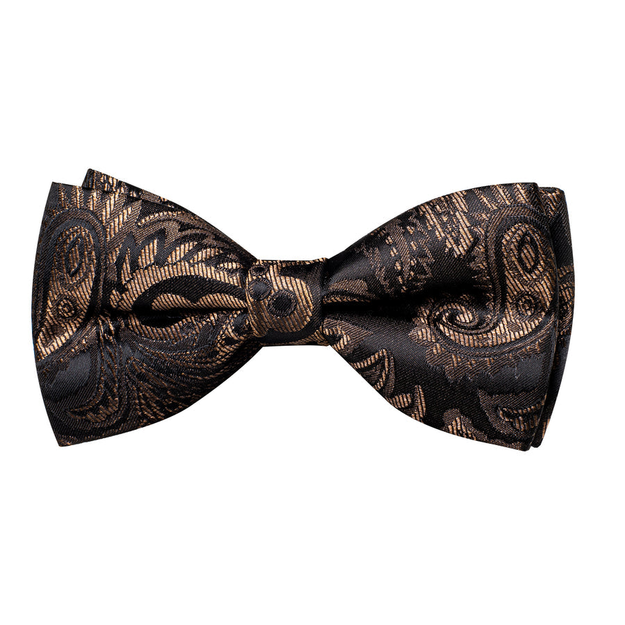 Dark Brown Paisley Silk Men's Collar Bowtie Vest Set vest set    - Sophisticated Gentlemen