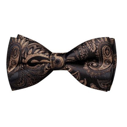 Dark Brown Paisley Silk Men's Collar Bowtie Vest Set vest set    - Sophisticated Gentlemen