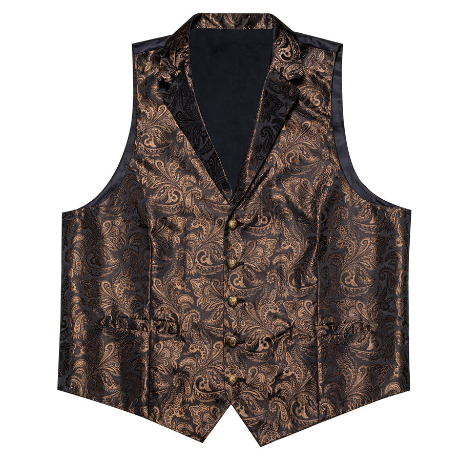 Dark Brown Paisley Silk Men's Collar Bowtie Vest Set vest set    - Sophisticated Gentlemen