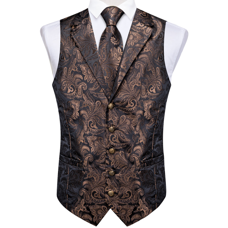 Dark Brown Paisley Men's Collar Vest Set vest set    - Sophisticated Gentlemen