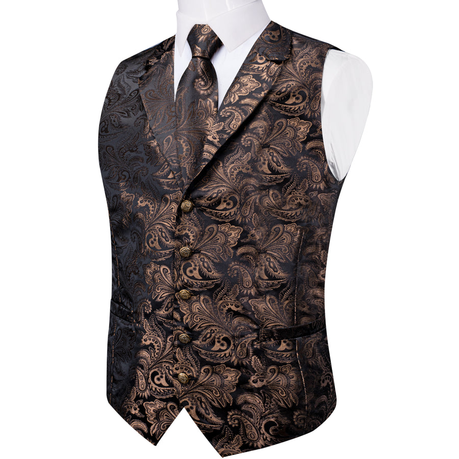 Dark Brown Paisley Men's Collar Vest Set vest set    - Sophisticated Gentlemen