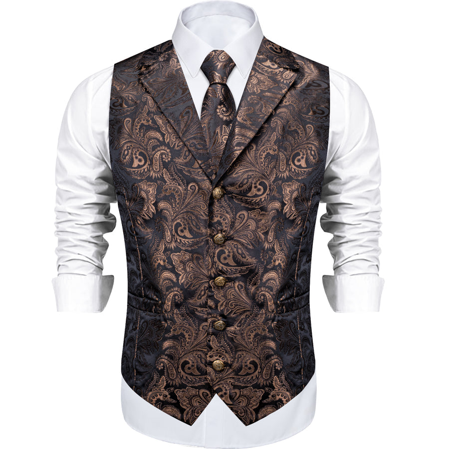 Dark Brown Paisley Men's Collar Vest Set vest set    - Sophisticated Gentlemen