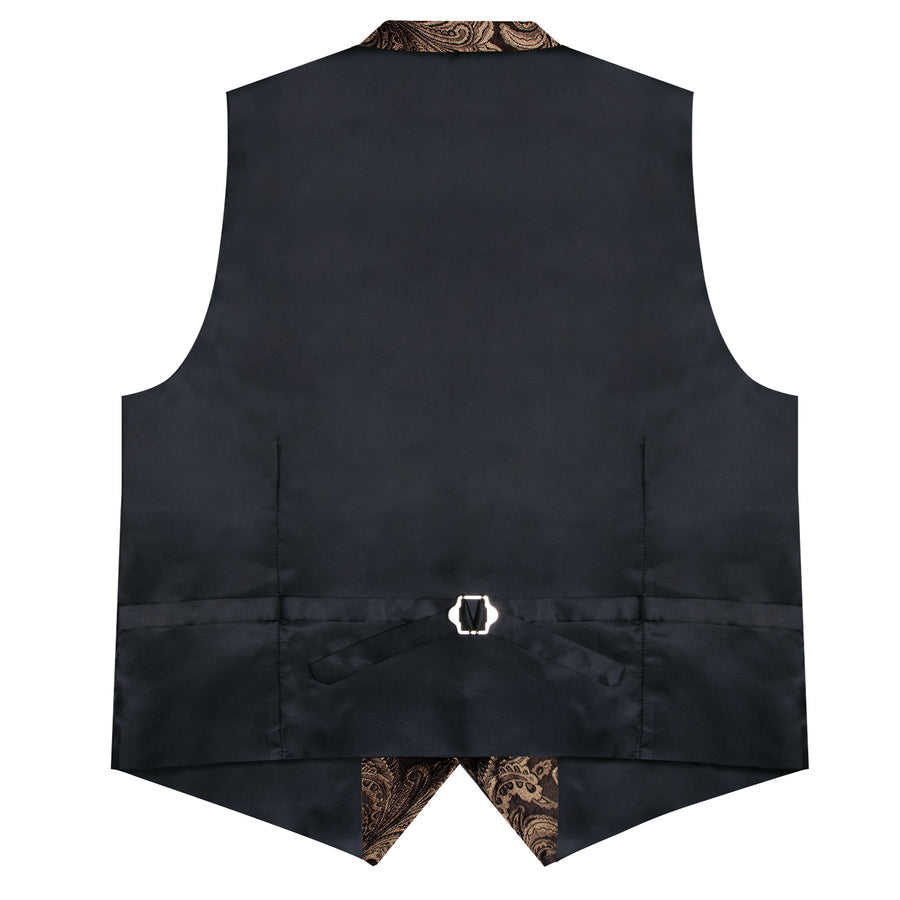 Dark Brown Paisley Silk Men's Collar Bowtie Vest Set vest set    - Sophisticated Gentlemen