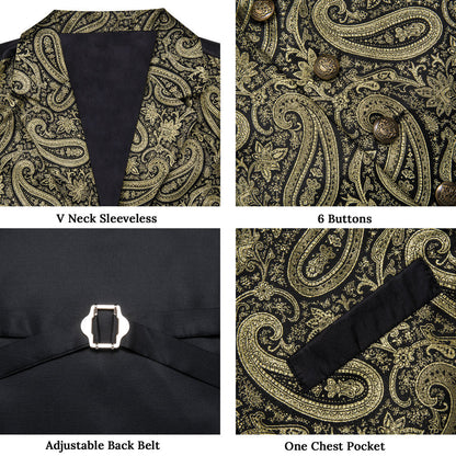 Gray Brown Paisley Men's Collar Vest Set vest set    - Sophisticated Gentlemen