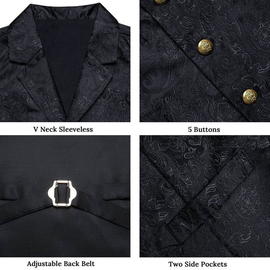 Black Paisley Men's Collar Vest Set vest set    - Sophisticated Gentlemen