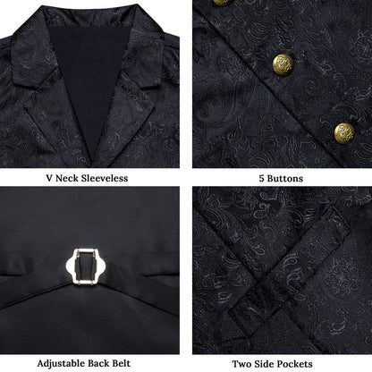 Black Paisley Men's Collar Vest Set vest set    - Sophisticated Gentlemen