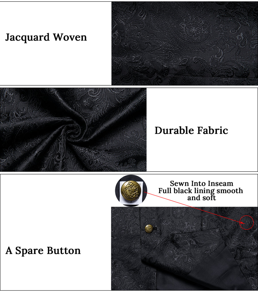 Black Paisley Men's Collar Vest Set vest set    - Sophisticated Gentlemen