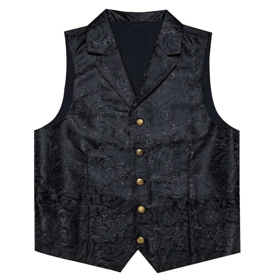 Black Paisley Men's Collar Vest Set vest set    - Sophisticated Gentlemen