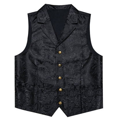 Black Paisley Men's Collar Vest Set vest set    - Sophisticated Gentlemen