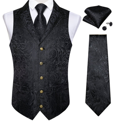 Black Paisley Men's Collar Vest Set vest set    - Sophisticated Gentlemen