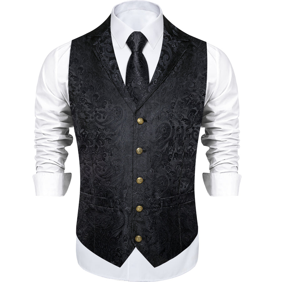 Black Paisley Men's Collar Vest Set vest set    - Sophisticated Gentlemen