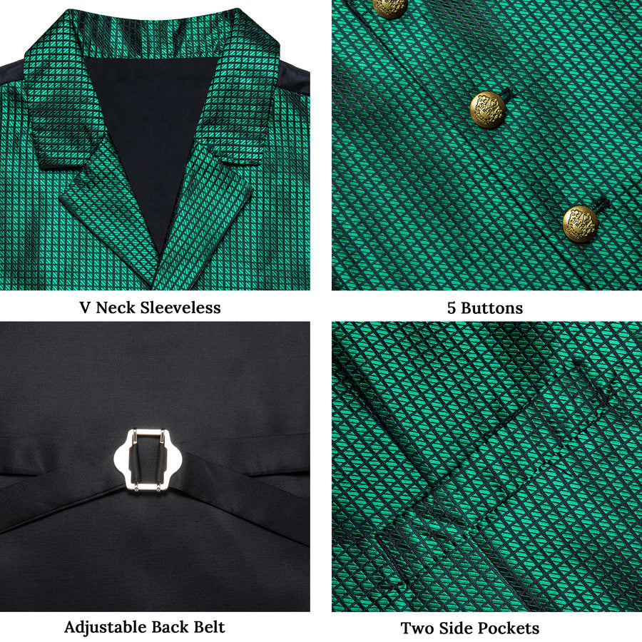 Black Green Plaid Classic Men's Collar Vest Set vest set    - Sophisticated Gentlemen