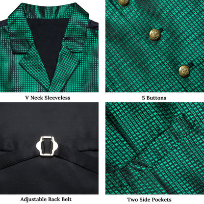 Black Green Plaid Classic Men's Collar Vest Set vest set    - Sophisticated Gentlemen