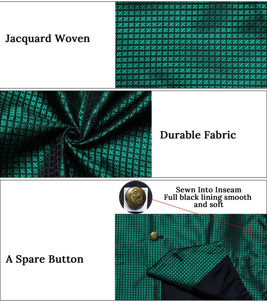 Black Green Plaid Classic Men's Collar Vest Set vest set    - Sophisticated Gentlemen