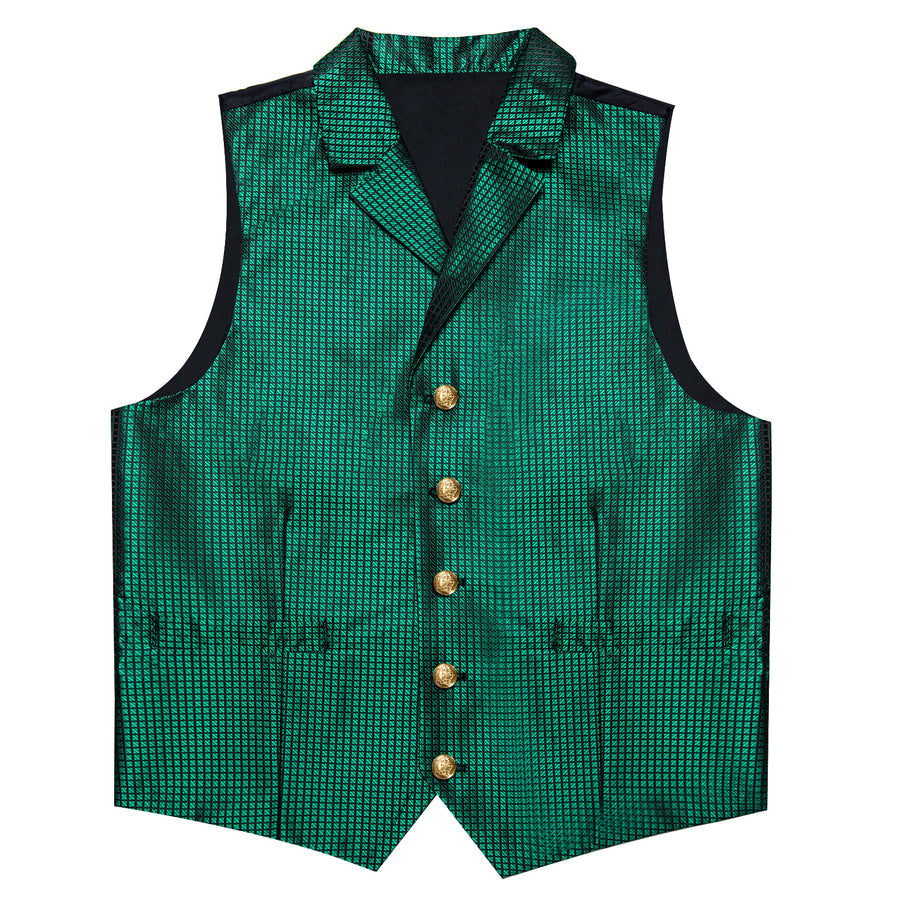 Black Green Plaid Classic Men's Collar Vest Set vest set    - Sophisticated Gentlemen