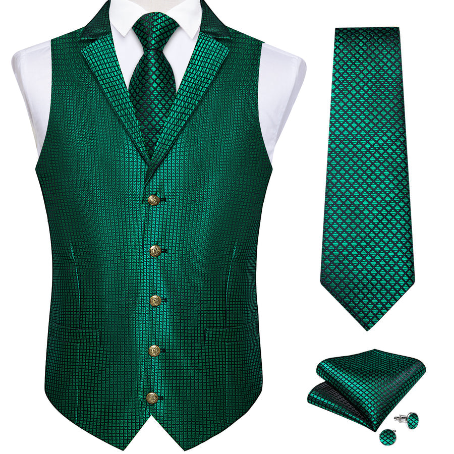 Black Green Plaid Classic Men's Collar Vest Set vest set    - Sophisticated Gentlemen