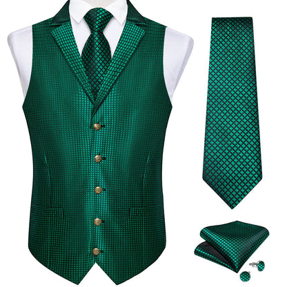 Black Green Plaid Classic Men's Collar Vest Set vest set    - Sophisticated Gentlemen