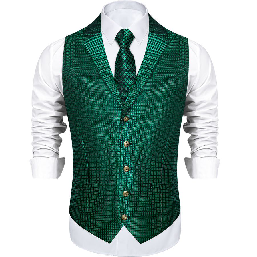 Black Green Plaid Classic Men's Collar Vest Set vest set    - Sophisticated Gentlemen