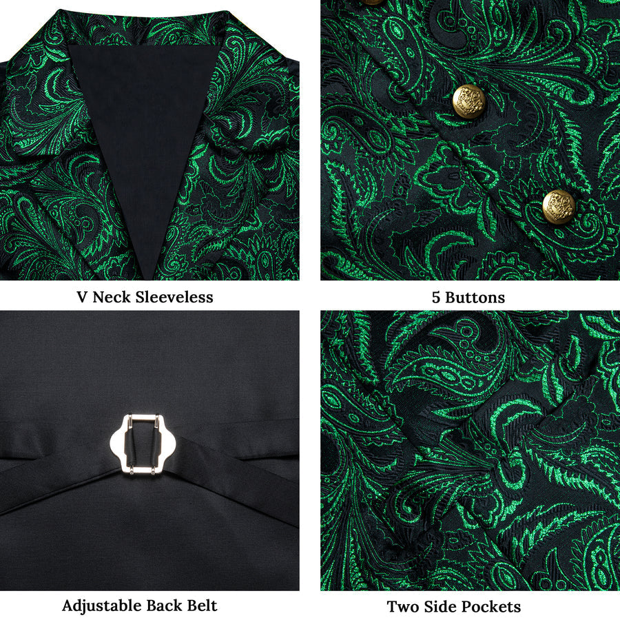 Black Dark Green Paisley Men's Collar Vest Set vest set    - Sophisticated Gentlemen