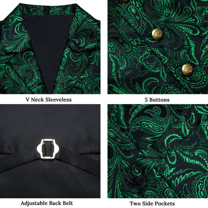 Black Dark Green Paisley Men's Collar Vest Set vest set    - Sophisticated Gentlemen