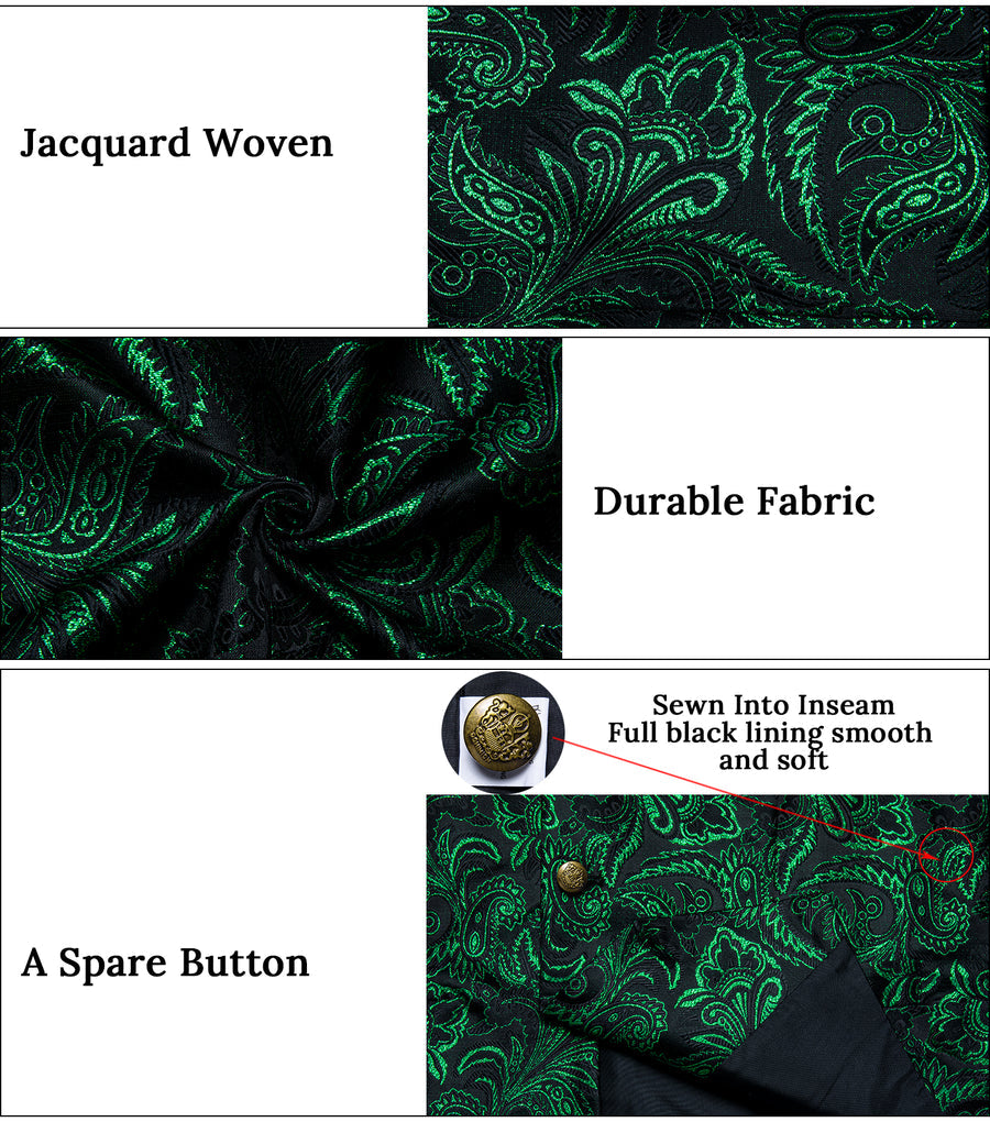 Black Dark Green Paisley Men's Collar Vest Set vest set    - Sophisticated Gentlemen