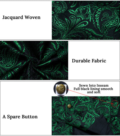 Black Dark Green Paisley Men's Collar Vest Set vest set    - Sophisticated Gentlemen