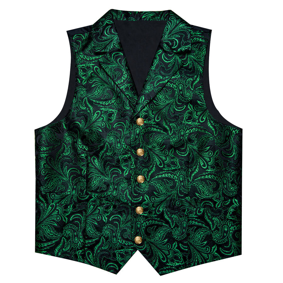 Black Dark Green Paisley Men's Collar Vest Set vest set    - Sophisticated Gentlemen